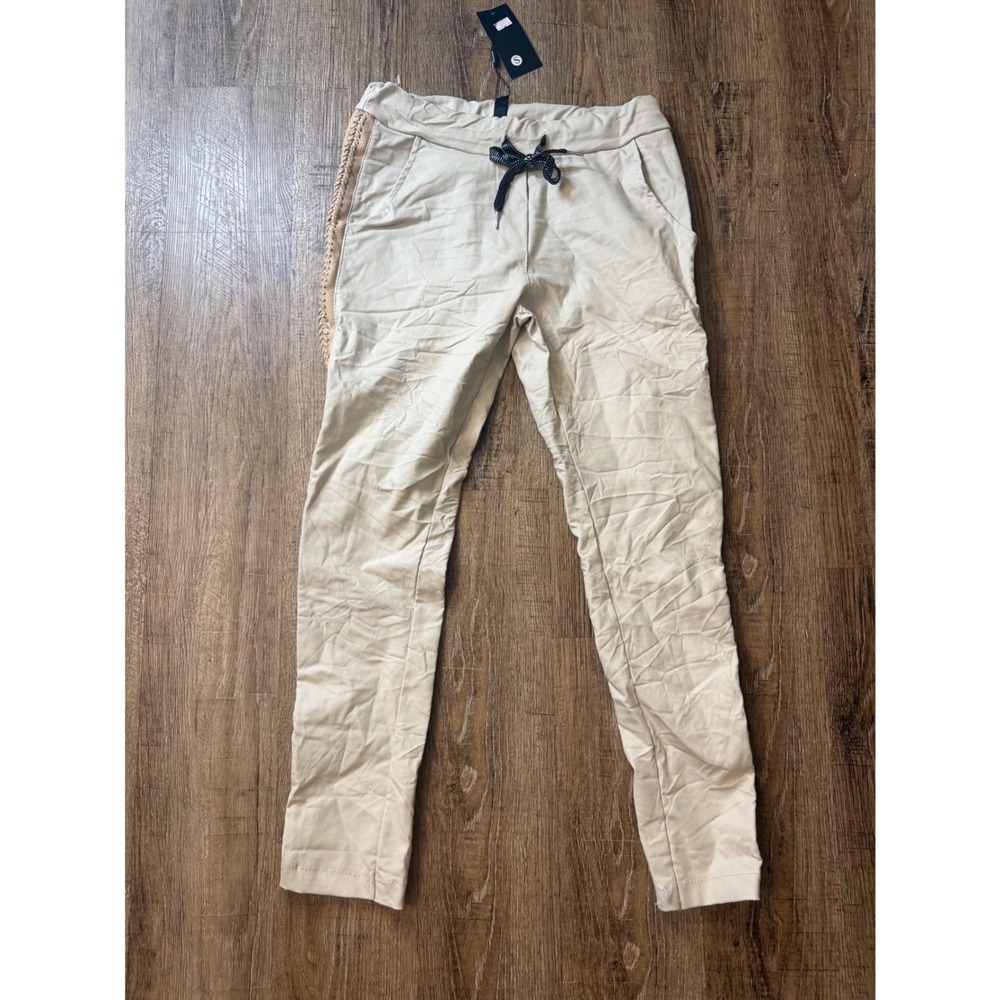 Venti6 Italy Beige Jogger Pants Braided Side Stripe Drawstring Size S NWT